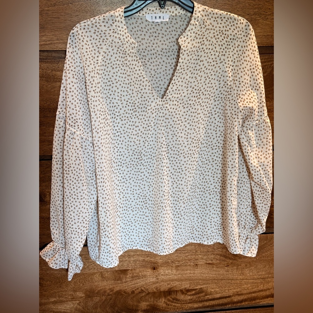 THML Ivory and Taupe Print Blouse
